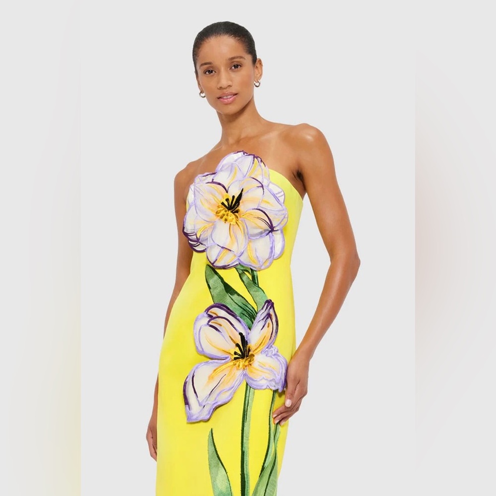 Leo Lin Rayna Appliqué Floral Maxi Dress – Iris Print in Yellow - Picture 2 of 6